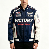 Blouson de motard hybride en cuir OEM avec manches en cuir, broderie personnalisée, blouson universitaire 2026, blouson de course en cuir, usine de blousons de course