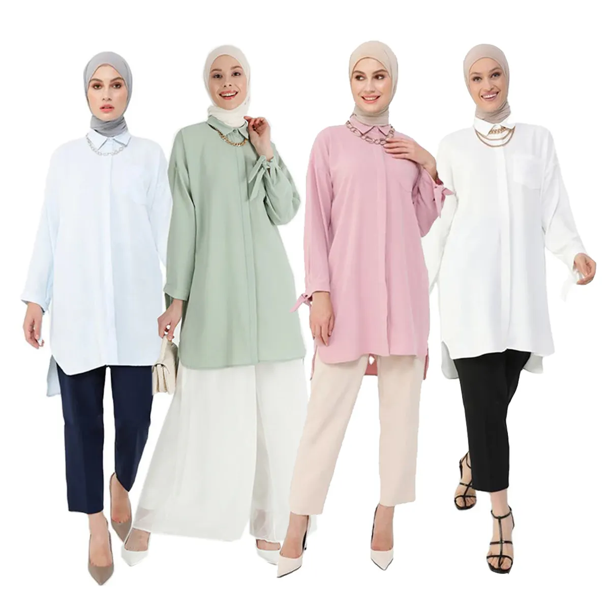 Women Gender Black Embroidered Crepe Long Sleeve Elegant Tops Islamic Abaya Chiffon Pleated Shirt Traditional Muslim Clothing