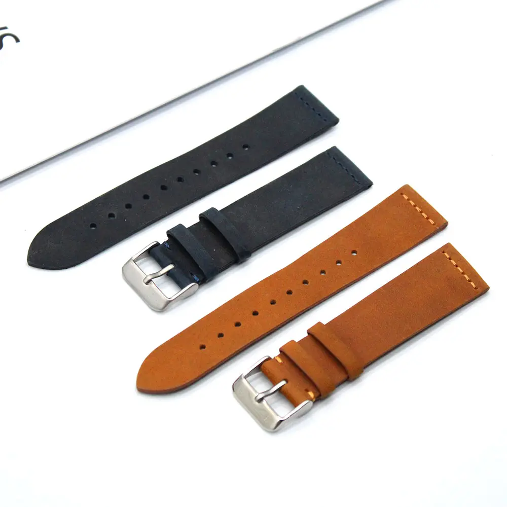 Factory Vintage Quick Release Handmade Crazy Horse Genuine Leather Thick Thread Single layer 18/20/22mm Suitable for Smart Watch