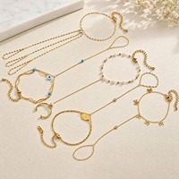 Pulsera de Cadena de Oro 8K y Acero Inoxidable con Triple Anillo para Mujer, Incrustada con Zirconia Blanca en Forma de Ojo