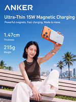Batterie externe Anker Air ultra-mince 10000 mAh avec chargeur sans fil rapide 15 W certifié 3C et approuvé par les compagnies aériennes, nouveau modèle A1113