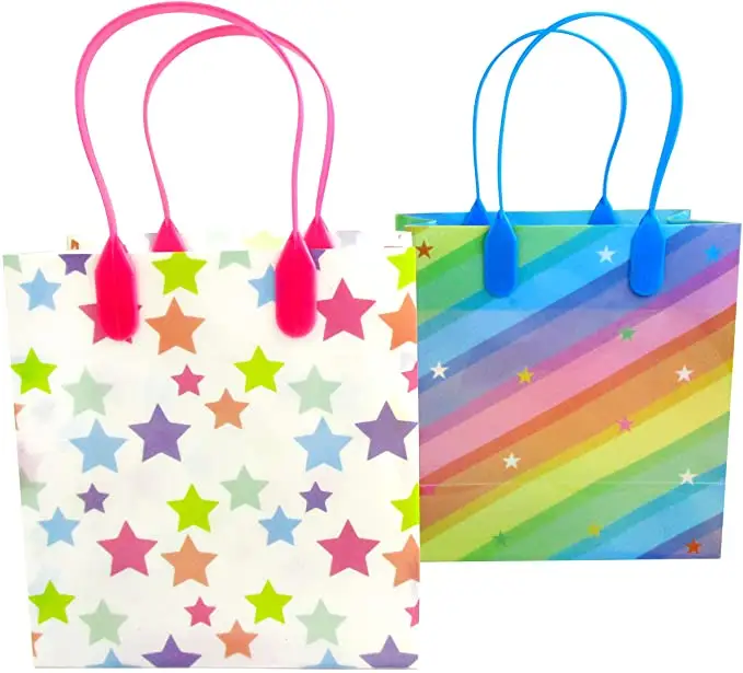 Rainbow theme party gift with handle rainbow snacks birthday party candy bag