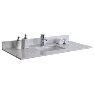 Pia de cerâmica para cozinha, pia de mão de pedra projetada, backsplash, 1 furo pré-perfurado, lavatório de mão