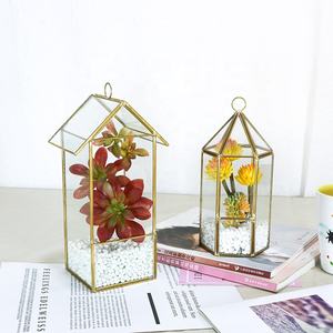 <span class=keywords><strong>Terrarium</strong></span> en verre de maison de fleur géométrique hexagonale d'or pour Pot de plante succulente de table - Product Image 2