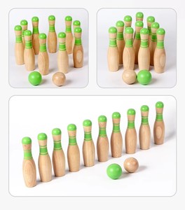 Jeu de lancer d'anneaux <span class=keywords><strong>et</strong></span> de bowling 2 en 1 en bois avec piquets de pointage, anneaux en corde <span class=keywords><strong>et</strong></span> <span class=keywords><strong>quilles</strong></span> de bowling pour le plaisir en famille en plein air dans la cour - Product Image 4