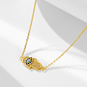 Collar <span class=keywords><strong>de</strong></span> <span class=keywords><strong>Plata</strong></span> <span class=keywords><strong>de</strong></span> Ley 925 con Ojo <span class=keywords><strong>de</strong></span> <span class=keywords><strong>Hamsa</strong></span> y Baño <span class=keywords><strong>de</strong></span> Oro <span class=keywords><strong>de</strong></span> 14k, Moderno y Elegante, para Mujer, Venta al Por Mayor Mlluki - Product Image 3