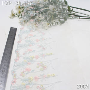 Garniture en <span class=keywords><strong>dentelle</strong></span> brodée en maille blanche avec fleurs colorées largeur 20cm <span class=keywords><strong>dentelle</strong></span> douce non extensible écologique pour vêtements de Lingerie - Product Image 2