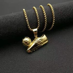 Collar con colgante de zapato de fútbol yunnique, cadena de regalo de joyería Hip Hop para hombre de acero inoxidable dorado, 3mm, 61cm - Product Image 2