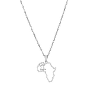 Donna uomo gioielli di moda di lusso personalizzati croce cuore in acciaio inossidabile regina africana placcato oro 18 carati collana con ciondolo mappa dell'africa - Product Image 1
