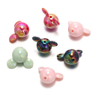 Acrylic Cartoon Mouse Head <b>Beads</b> Solid Color Ab Iridescent Round <b>Beads</b> For Diy Jewelry Making - Product Image 3