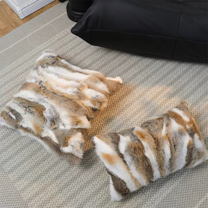 Gerçek tavşan kürk Patchwork yastık kılıfı yastık eşleşen deri tavşan peluş kanepe baş yastık tek taraflı yastık - Product Image 2