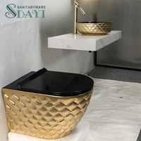 SDAYI 2024 nouveau Design de luxe populaire diamant bol en céramique salle de bain WC sans rebord mural suspendu suspendu noir mat doré toilette
