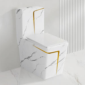 Sanitaire salle de bain personnalisé wc marbré marbre cuvette de toilette s-trap/p-trap plancher en céramique ligne dorée toilette une pièce - Product Image 5