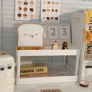 Double Layer Desktop Storage Rack Rectangle 2 Tier Standing Multi Purpose Organizer For Makeup Office Supplies Bedroom Student - Product Image 1
