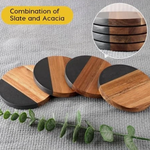 Sous-verres ronds de luxe en <span class=keywords><strong>ardoise</strong></span> et bois d'acacia, résistants à la chaleur, pour décoration de table - Product Image 5