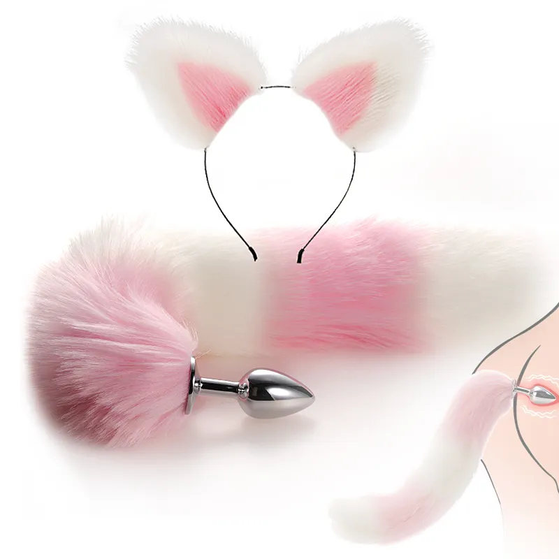 Artificial Tail Suit Cosplay Fox Tail Anal Plug Set Gay Faux Fox Tail Plug Anal Butt Stopper Stainless Steel Adult Toys