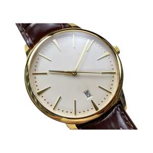 Montre mécanique pour homme élégante et tendance avec bracelet marron et finition dorée - Product Image 1