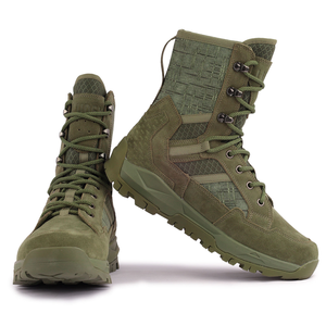 Bottes tactiques SFB8 personnalisées Ludey, montantes, en cuir de vachette suédé vert forêt, sans fermeture éclair latérale, vente en gros. - Product Image 6