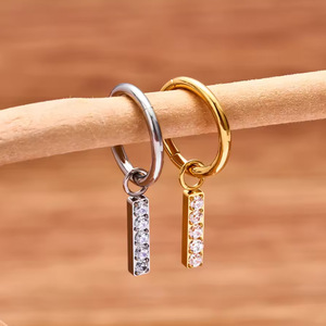 Titanium Pendant <b>Earrings</b> With Zirconia Drop Hoop Studs For Ear Piercing Jewelry ASTM F136 Gold Silver Tone - Product Image 3