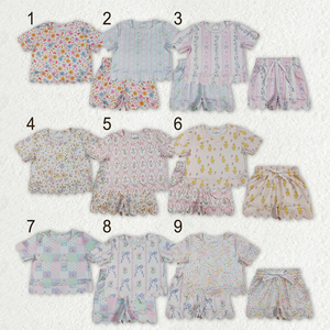 Ensemble de vêtements décontractés pour filles, tendance, motif floral, manches courtes, short, tenue d'été 2 pièces pour tout-petits - Product Image 1