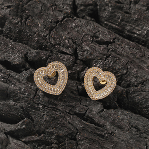 Women's Square Zircon Hollow Heart <b>Stud</b> <b>Earrings</b> Simple and Fashionable Ice <b>Crystal</b> Jewelry Wholesale - Product Image 1
