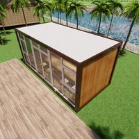 Maison conteneur en verre à grain de bois 20 pieds, pliable, préfabriquée, café, salon au bord de la piscine, studio isolé en acier, personnalisable OEM ODM
