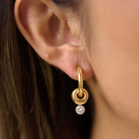 Boucles d'oreilles pendantes géométriques BinShuo, pendentif multi-anneaux, zircone blanche, acier inoxydable, plaqué or 18 carats, imperméables, pour femmes, usage quotidien