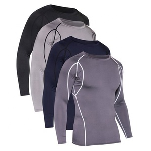 Men Sporty Bodybuilding Gym Yoga Base Layer High Fabric Soft Shirt Long Sleeve Regular Fit Quick Dry T-shirt <b>Compression</b> Tops - Product Image 3