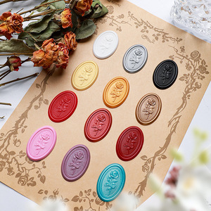 Autocollants de sceau de cire ovales en relief, motif rose, plusieurs options de couleurs, pour la décoration et la fermeture des enveloppes - Product Image 3