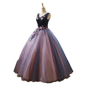 Floral Ball Gown Chiffon Dress V Neck Natural Waist Long Skirt Performance Wedding Dress Art Exam Costume - Product Image 5