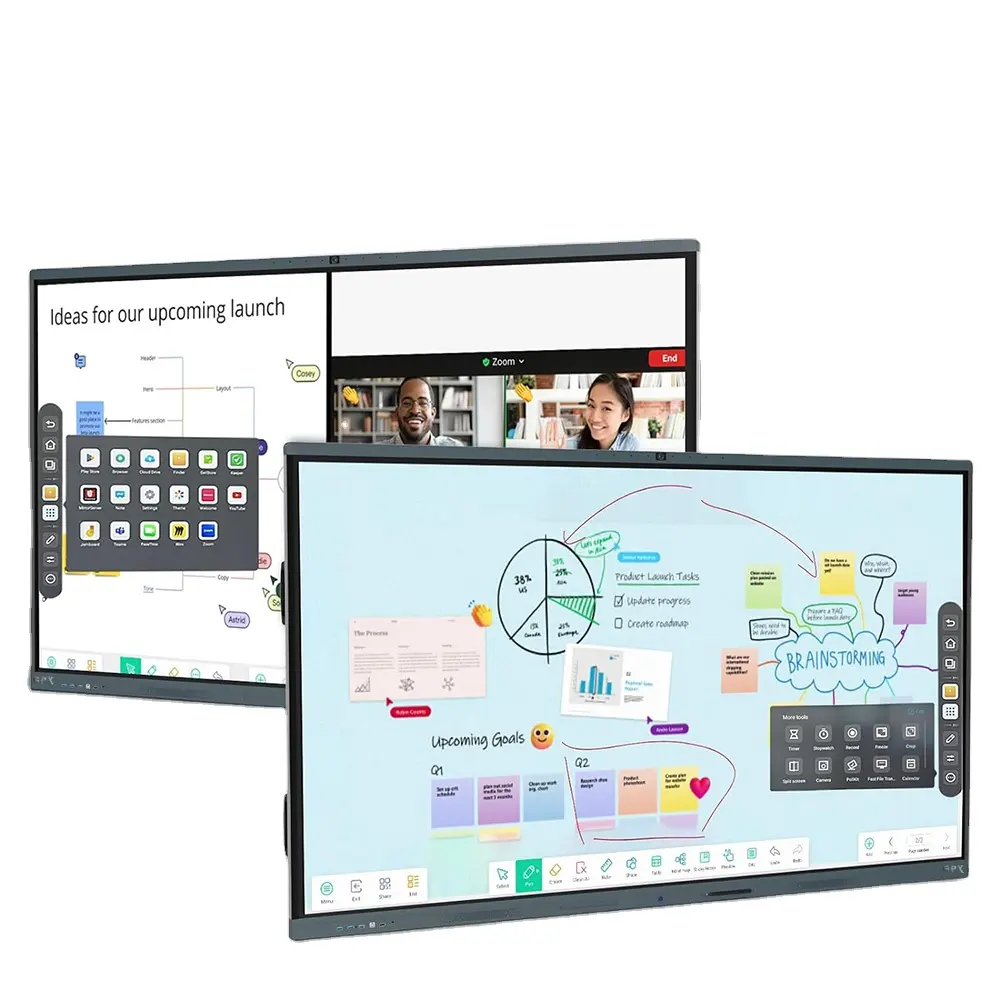 Papan pintar layar sentuh TV pintar, papan pintar interaktif layar sentuh putih untuk mengajar sekolah OEM 55 65 75 85 90 100 inci