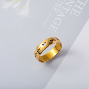 Anillo de Acero Inoxidable Chapado en Oro de 18K Resistente al Agua, Joyería para Hombre, Regalo para Mujer, Diseño de Electrocardiograma de Latidos del Corazón, Anillos para Pareja - Product Image 6