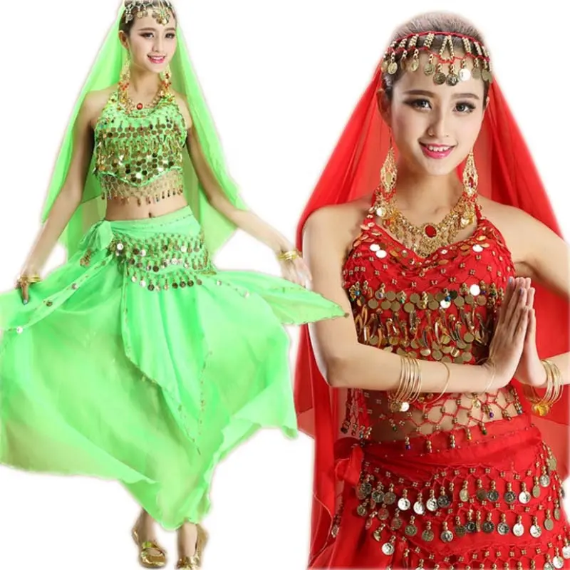 Sexy Indian dance suspender sequin tops long skirt for TV& Movies perform Costumes