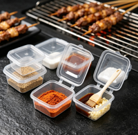 Contenants à sauce carrés en plastique PP avec couvercle à charnière anti-déversement, étanches, jetables, écologiques, transparents, 1-5 oz