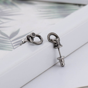 Retro Geometric <b>Stud</b> Earrings Tibetan <b>Silver</b> Irregular Round For Men Women Spring 2021 - Product Image 3