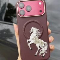 Coque de téléphone magnétique personnalisable avec broderie de cheval au design original pour iPhone 17 Pro Max et iPhone 18 Pro Max