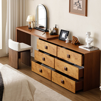 Bureau de maquillage en bois de style Mid-Century Modern Wabi Sabi avec six tiroirs vintage pour chambre et bureau à domicile