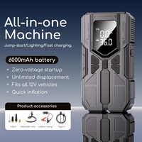 Pompe à air pour voiture 4-en-1 gris anthracite, démarreur de secours 6000mAh 600-1200A, gonfleur de pneus 0-36 PSI en 6 min, LED SOS, pince EC5, USB Type-C