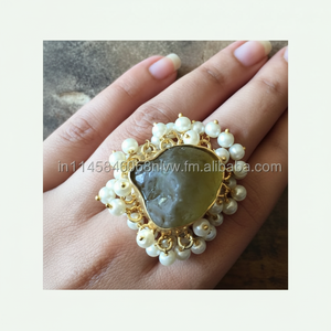 Vintage citron Quartz perle Cocktail bague déclaration pièce pour mariage fiançailles fête gratuit pierres précieuses placage cadeau anniversaires - Product Image 1