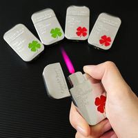 Briquet à gaz imprimé trèfle à quatre feuilles en métal flamme rouge et verte briquet gonflable coupe-vent couple cadeau briquet à gaz