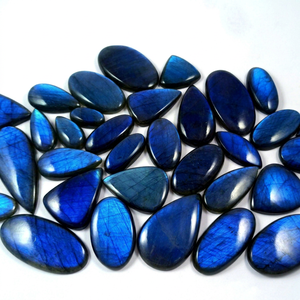 Lot de pierres précieuses en labradorite naturelle, cabochon, feu bleu, vente en gros, pierres précieuses de différentes tailles, lot de labradorite, polies à la main - Product Image 1