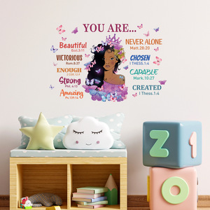Dessin animé noir fille Style féminin vous êtes <span class=keywords><strong>proverbes</strong></span> <span class=keywords><strong>anglais</strong></span> amovible Stickers muraux salon étude chambre - Product Image 2
