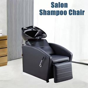 Fauteuil de lavage de cheveux professionnel inclinable en cuir avec cuvette en céramique pour salon de coiffure - Product Image 1