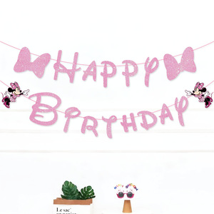<span class=keywords><strong>Minnie</strong></span> Bow thème <span class=keywords><strong>joyeux</strong></span> <span class=keywords><strong>anniversaire</strong></span> fête décoration fournitures paillettes guirlande papier bannière bruant - Product Image 1