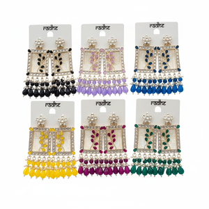 Pendientes colgantes de cuentas y piedra Kundan chapados en oro Accesorio de moda - Product Image 2
