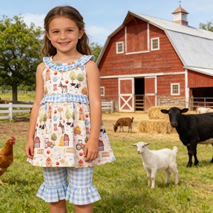 GSSO3077 rts Little Active Girl <b>Farm</b> style animals print Outfits Kids Wholesale Sleeveless <b>Set</b> Girl Child bastic <b>set</b> - Product Image 1