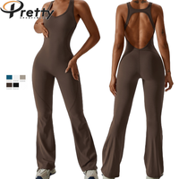 Combinaisons de yoga pour femmes avec soutien-gorge intégré, leggings de sport côtelés évasés, ensembles de pantalons et bodys pour filles