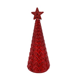 Albero di Natale Artificiale in Vetro con Stelle Dorate LED 10x18cm Marca SY Colore Personalizzabile Rosso Verde Cenere Decorazione da Tavolo - Product Image 1