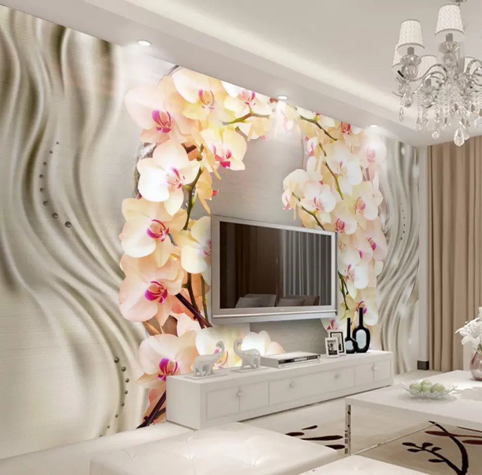 ZHIHAI 3D ipek orkide çiçek TV arka plan duvar kağıdı ev dekorasyon