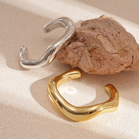 Brazalete de Mujer Estilo Vintage, Chapado en Oro de 18K, Acero Inoxidable 316L, Diseño de Onda Irregular, Joyería de Moda Impermeable